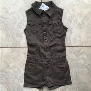 PrettyLittleThing Denim Playsuit Khaki Green